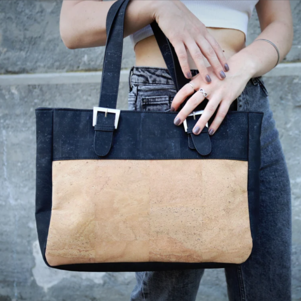 Natural Vegan Leather Canvas Cotton Cork Tote Bag Fashion Shopping Bag - Image 5