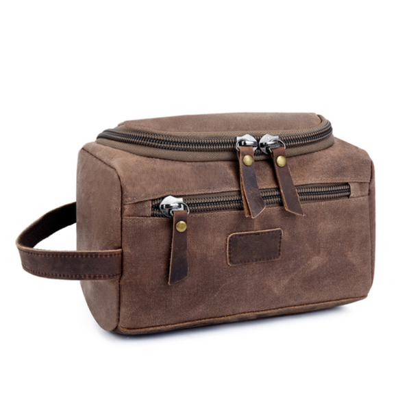Large Capacity Trendy Waterproof Travel Waxed Canvas Wash Toiletry Makeup Bag Cosmetic Bags for Men