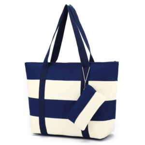 Spring Summer Large Canvas Striped Beach Bag Custom Logo Beach Bag