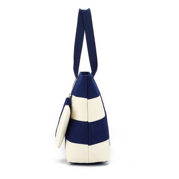 Spring Summer Large Canvas Striped Beach Bag Custom Logo Beach Bag - Image 2