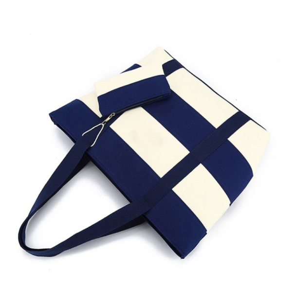 Spring Summer Large Canvas Striped Beach Bag Custom Logo Beach Bag - Image 3