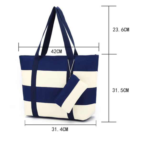 Spring Summer Large Canvas Striped Beach Bag Custom Logo Beach Bag - Image 4