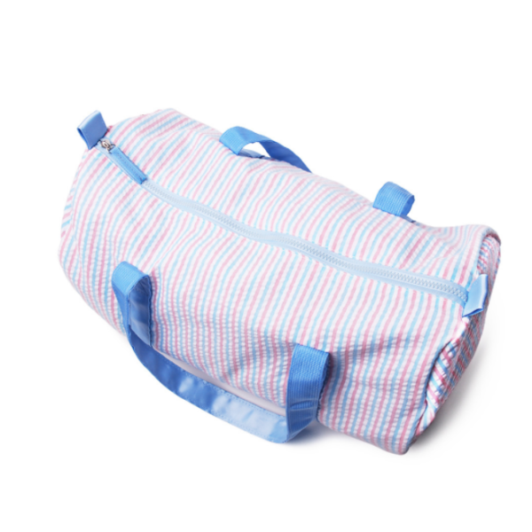 Duffle Bags Large Capacity Monogram Seersucker Stripe Travel Bag With Leather Strap - 画像 4