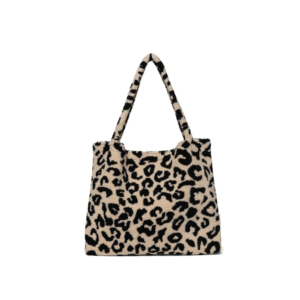 Leopard Print Teddy Tote Bag Shoulder Handbags Big Capacity Travel Terry  Tote Bag