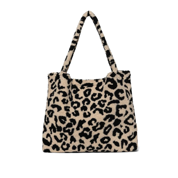 Leopard Print Teddy Tote Bag Shoulder Handbags Big Capacity Travel Terry  Tote Bag - Image 4