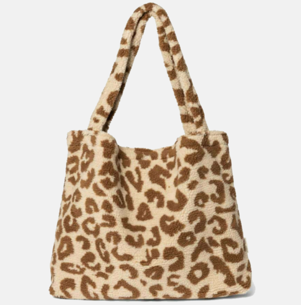 Leopard Print Teddy Tote Bag Shoulder Handbags Big Capacity Travel Terry  Tote Bag - Image 5