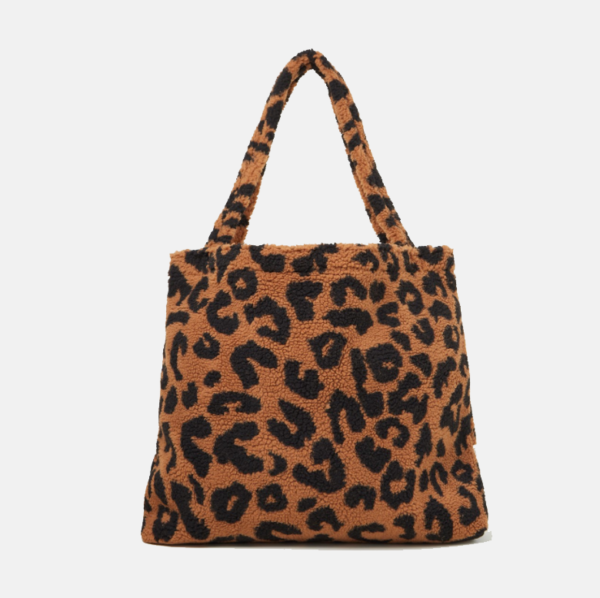 Leopard Print Teddy Tote Bag Shoulder Handbags Big Capacity Travel Terry  Tote Bag - Image 6