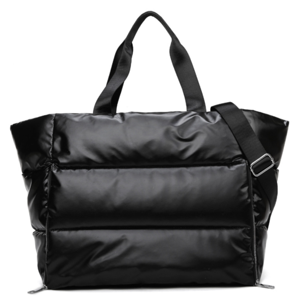 Cotton Padded Down Feather Fabric Quilted Tote Bag - 画像 2