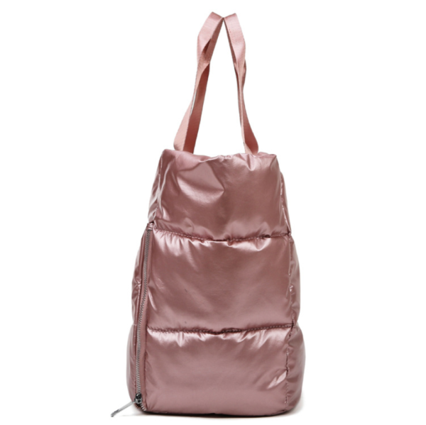 Cotton Padded Down Feather Fabric Quilted Tote Bag - 画像 4