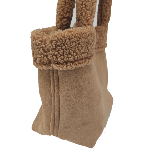 Cute Plush Women's Wool Fluffy Shoulder Bag Beige Mini Teddy Tote Bag for Girl - Imagem 2