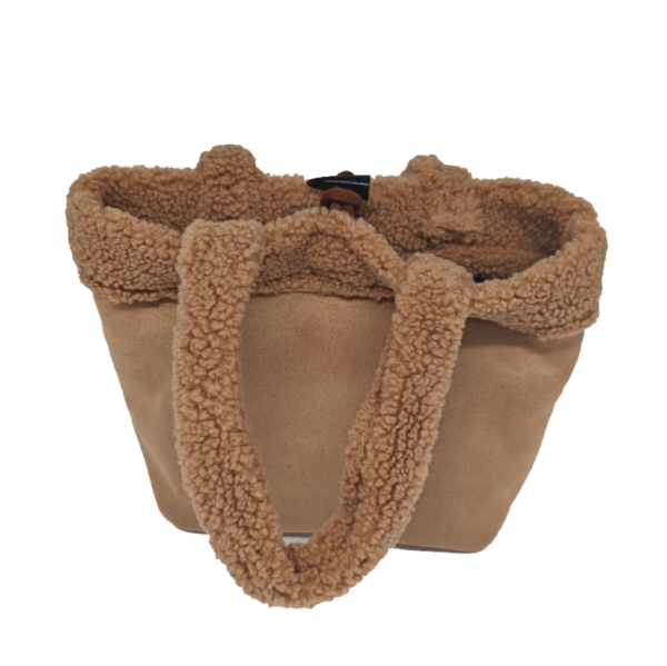 Cute Plush Women's Wool Fluffy Shoulder Bag Beige Mini Teddy Tote Bag for Girl - Imagem 4