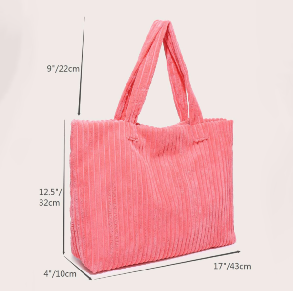 Women Corduroy Shoulder Bag with Inner Pocket for Work Beach Tote Bag - Imagem 6