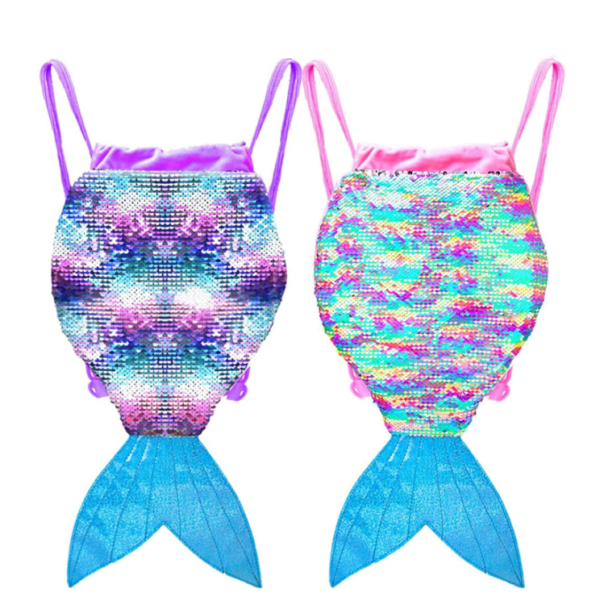 Girls Kids Mermaid Sequin Drawstring Backpack - Bild 2