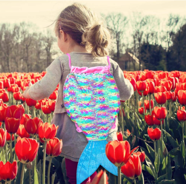 Girls Kids Mermaid Sequin Drawstring Backpack - Bild 6