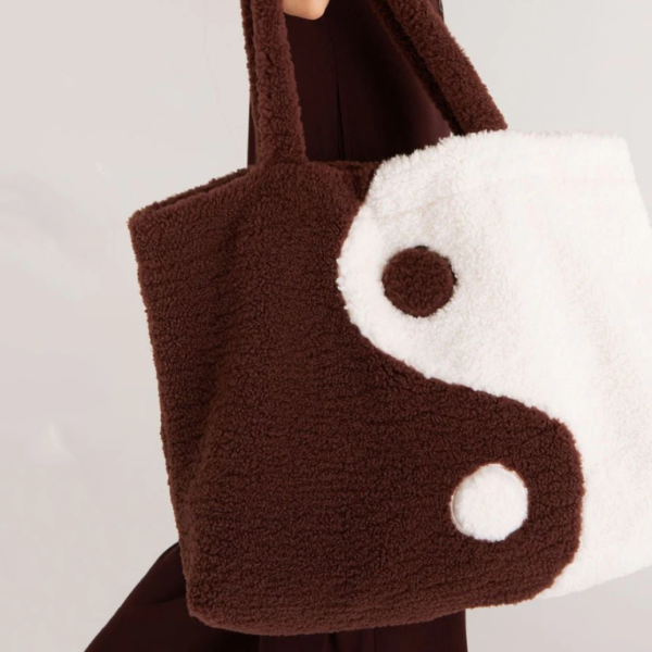 Fashion Teddy Soft Outdoor Tote Bag Yin Yang Sherpa Tote Bag - 画像 2