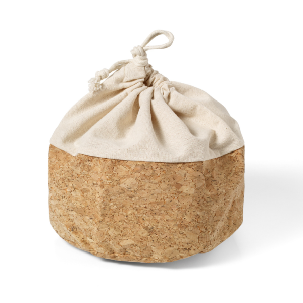 Raw Cotton Fabric and Organic Cork Tomato Basket with Drawstring Closure - 画像 3