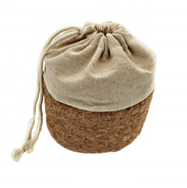 Raw Cotton Fabric and Organic Cork Tomato Basket with Drawstring Closure - 画像 5