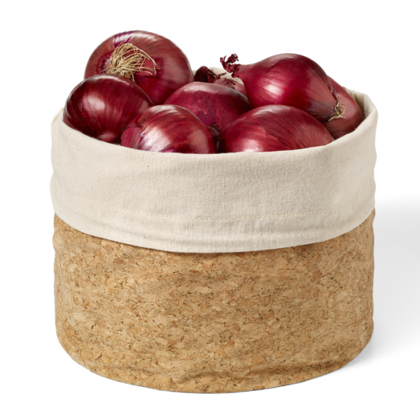 Raw Cotton Fabric and Organic Cork Tomato Basket with Drawstring Closure - 画像 6