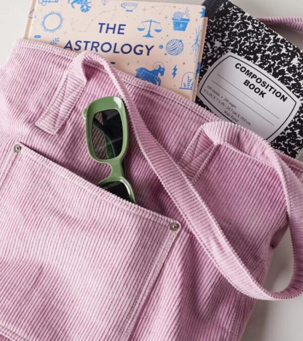 Lightweight Pink or Beige Corduroy Tote Bag Summer Beach Bag - 画像 3