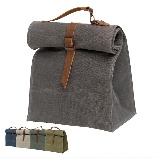 Lunch Bag Waxed Canvas Lunch Box for Men and Women, Leakproof Insulated Cooler Bag