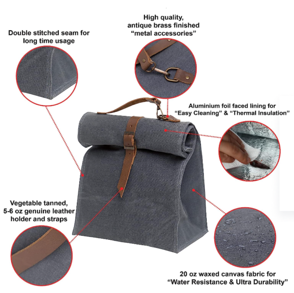 Lunch Bag Waxed Canvas Lunch Box for Men and Women, Leakproof Insulated Cooler Bag - 영상 5