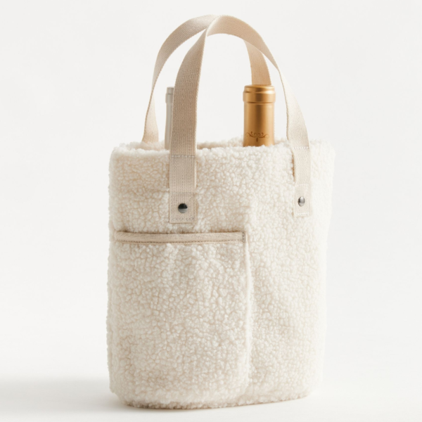 Teddy Wine Tote Bag Sherpa Wine Bag One Bottle Wine Tote Carrier - 画像 4