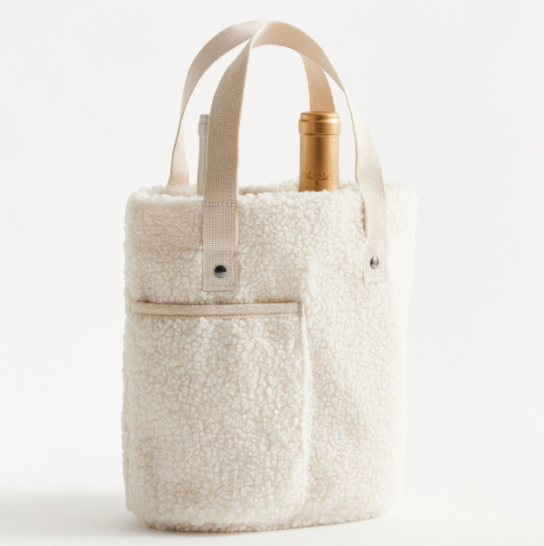 Teddy Wine Tote Bag Sherpa Wine Bag One Bottle Wine Tote Carrier - 画像 6