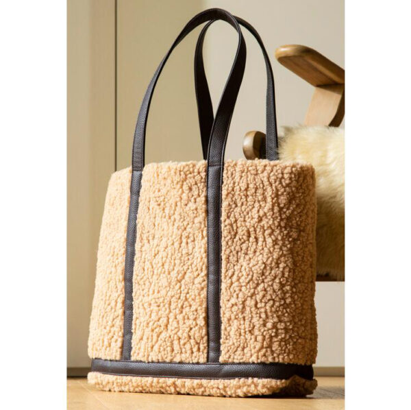 Customization Wholesale Large Capacity Fashion Simple Women Brown Teddy Shopping Bag Fluffy Tote - Image 3