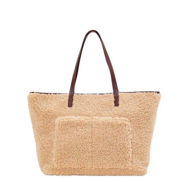 Customization Wholesale Large Capacity Fashion Simple Women Brown Teddy Shopping Bag Fluffy Tote - Image 6