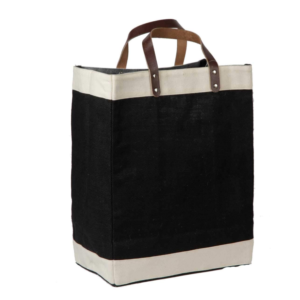 Natural Linen Jute Tote Beach Bag With Leather Handles