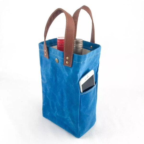 Waxed Canvas Wine Bottle Carrier Tote Bag Picnic Canvas Bag - Bild 3