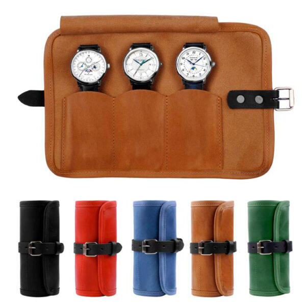 Custom Watch Storage Bag Leather Waterproof  Travel Watch Roll Organizer Holds up to 3 Watches - 画像 5