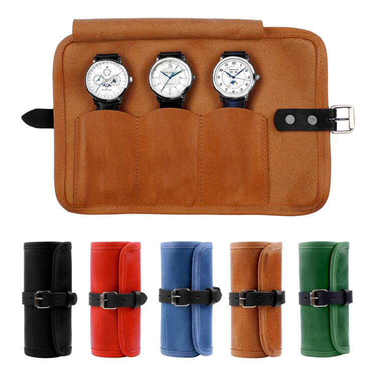 Custom Watch Storage Bag Leather Waterproof Travel Watch Roll Organizer Holds up to 3 Watches - 画像 5