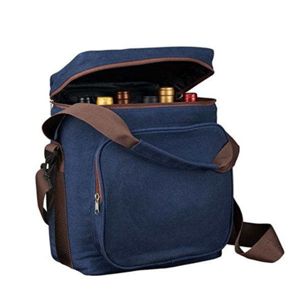 OEM Top Quality Travel Insulated Tote 6 Bottle Leather Wine Luxury Weekender Bag with Shoulder Strap
