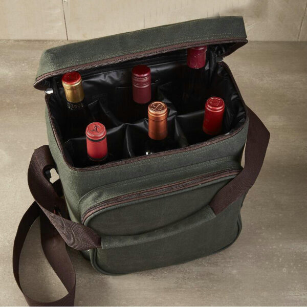 OEM Top Quality Travel Insulated Tote 6 Bottle Leather Wine Luxury Weekender Bag with Shoulder Strap - Image 4