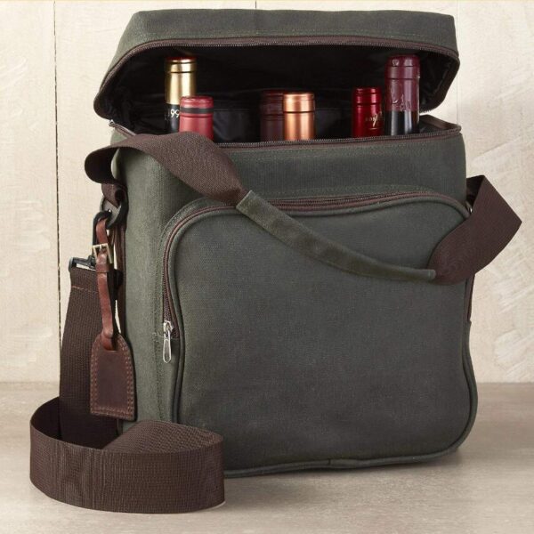 OEM Top Quality Travel Insulated Tote 6 Bottle Leather Wine Luxury Weekender Bag with Shoulder Strap - Image 5