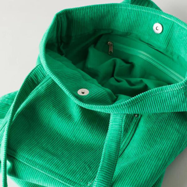 Fashion Soft Crossbody Grocery Tote Bag With Pocket and Zipper Corduroy Tote - Image 4