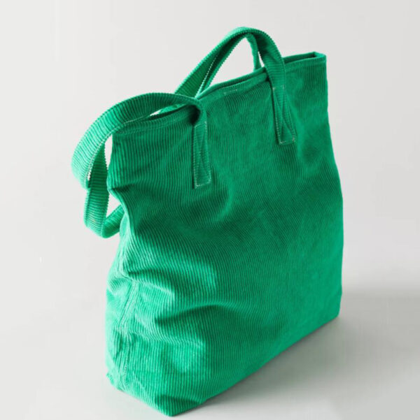Fashion Soft Crossbody Grocery Tote Bag With Pocket and Zipper Corduroy Tote - Image 5
