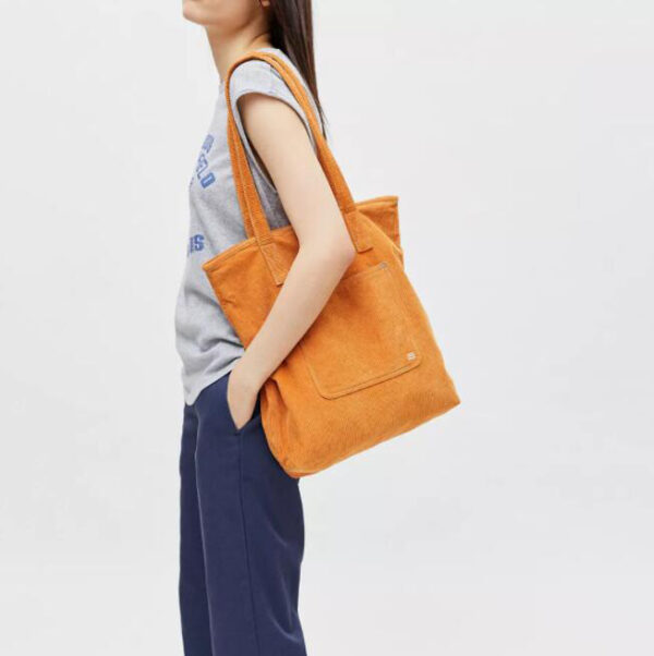 Fashion Soft Crossbody Grocery Tote Bag With Pocket and Zipper Corduroy Tote - Image 6