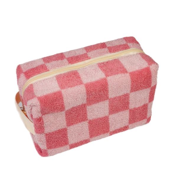 Fashion Terry Women Travel Toiletry Storage Bag Checkered Cosmetic Bag - 영상 6