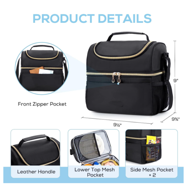Dual Compartment Lunch Bag Women Insulated Lunch Box Cooler Bag for Men, Women, Work, Picnic, Pink - Bild 6