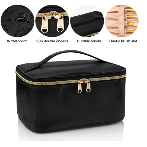 Travel Cosmetic Bag, Upgraded PU Leather Portable Makeup Box with Compartments - Bild 2