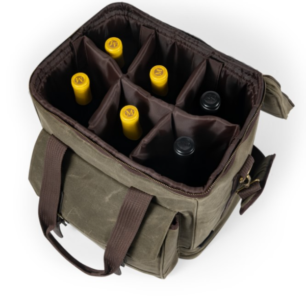 Stylish Waxed Canvas 6 Bottle Insulated Wine Cooler Tote - Image 2