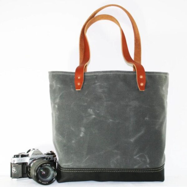 Waxed Canvas Tote Bag Shoulder Bag Hobo Bag With Vegan Leather Handle - Bild 4