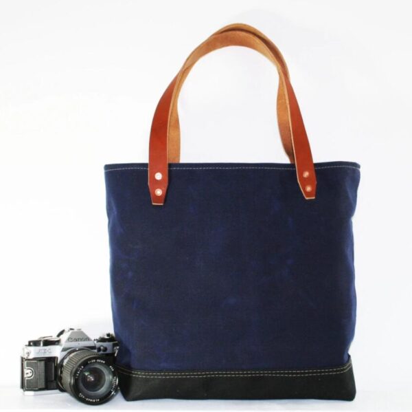 Waxed Canvas Tote Bag Shoulder Bag Hobo Bag With Vegan Leather Handle - Bild 5