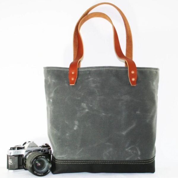 Waxed Canvas Tote Bag Shoulder Bag Hobo Bag With Vegan Leather Handle - Bild 6