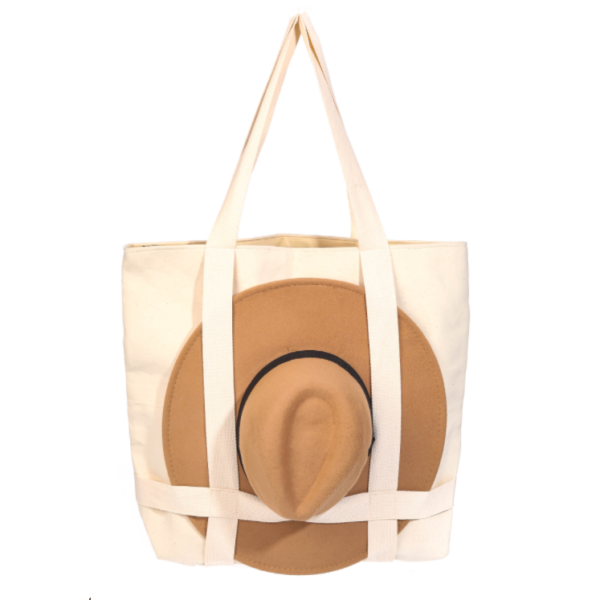Color-block Jute Tote Bag Coordinating Sun Hat with Side Straps - 画像 6
