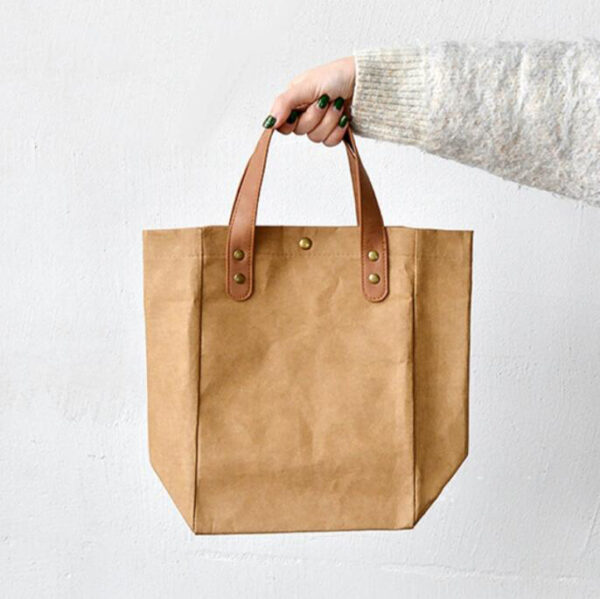 Recycled Washable Kraft Paper Women's Tote Bag Shopper Hand Bag Eco-Friendly Accessory - 영상 3