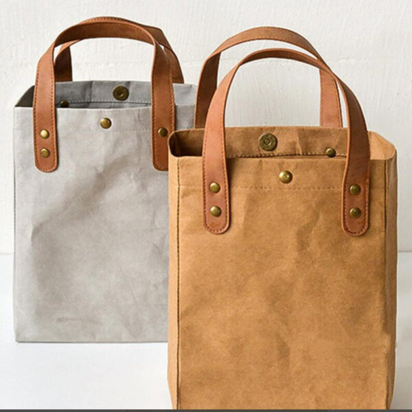 Recycled Washable Kraft Paper Women's Tote Bag Shopper Hand Bag Eco-Friendly Accessory - 영상 5