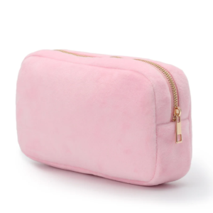 Large Cute Soft Terry Cloth Pouch Travel Cosmetic Bag with Patch Style Makeup Case for Convenient Storage